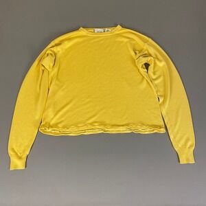 Vintage Silk Top Yellow Women's Size XL Long Sleeve Lightweight Knit **‎